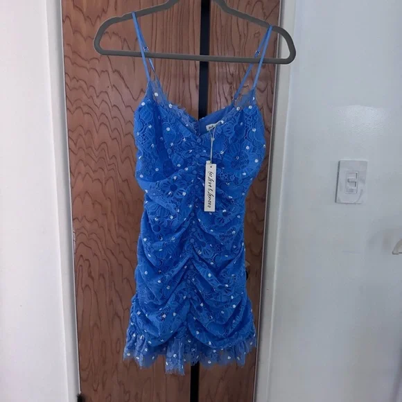 For Love And Lemons Samira Blue Lace Mini Dress size medium NWT - Picture 2 of 9